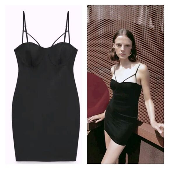 NWT ZARA Bustier Little Black Bodycon Dress M - Picture 1 of 7